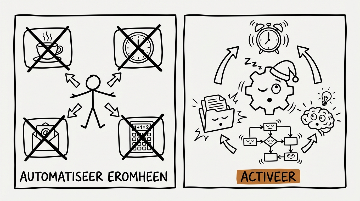 Napkin sketch: twee denkrichtingen — automatiseer eromheen of activeer slapende processen