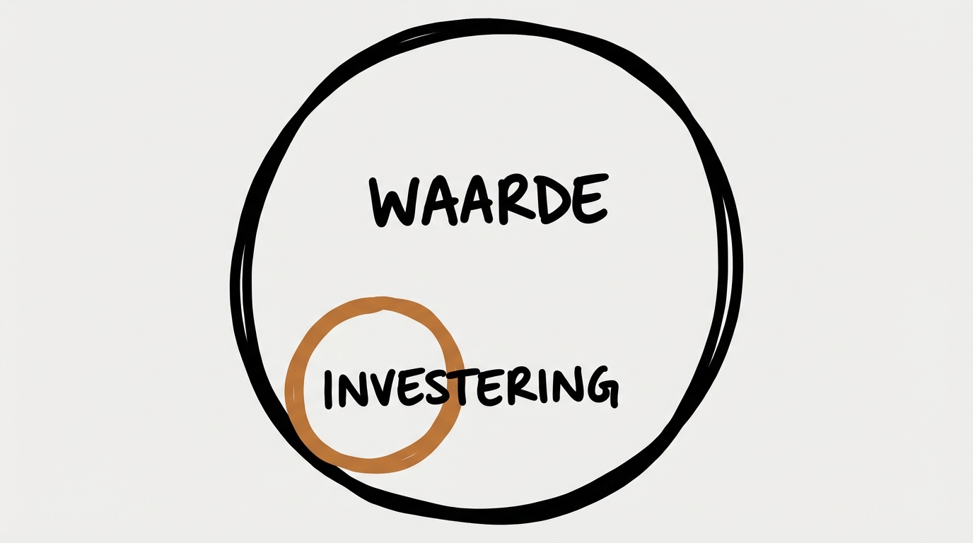 Napkin sketch: kleine cirkel investering binnen grote cirkel waarde