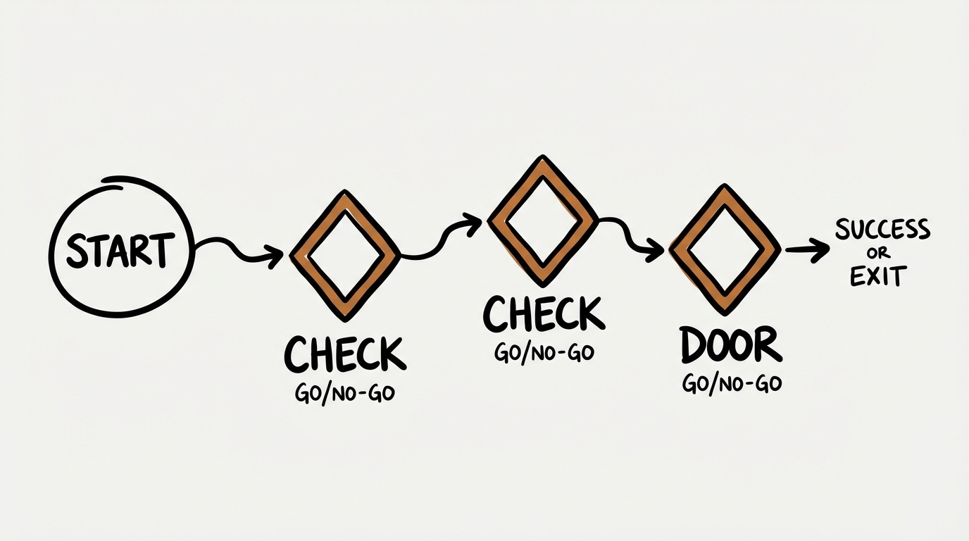 Napkin sketch: gefaseerd bouwen met go/no-go checkpoints