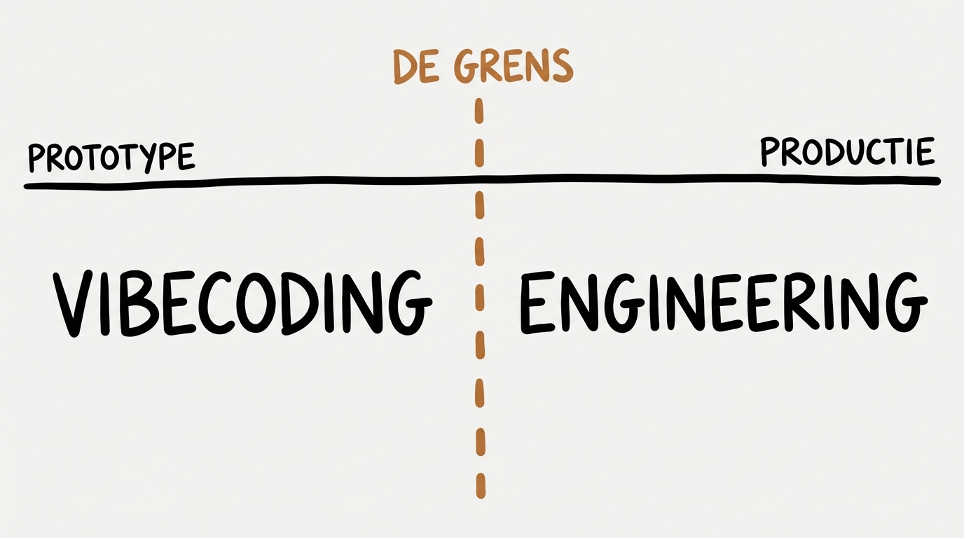 Napkin sketch: spectrum van prototype tot productie — de grens tussen vibecoding en engineering